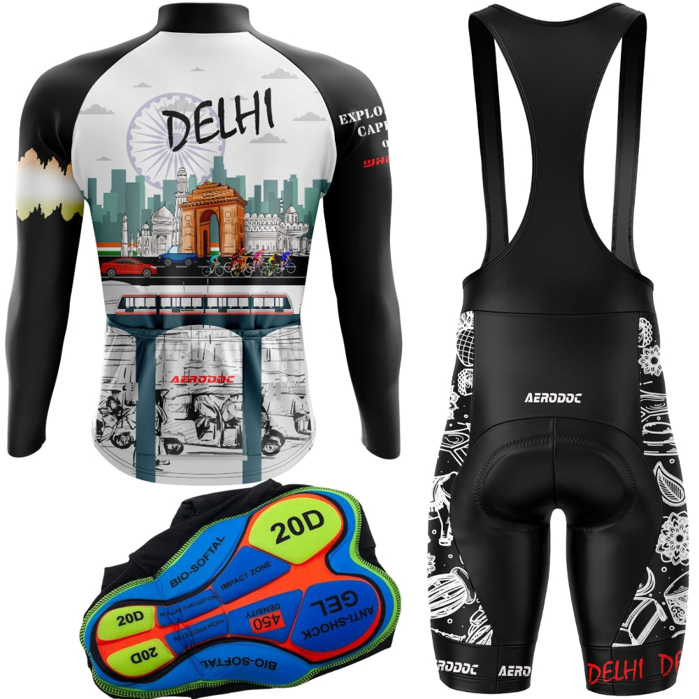 Back of full sleeve cycling jersey inspired by Delhi monuments