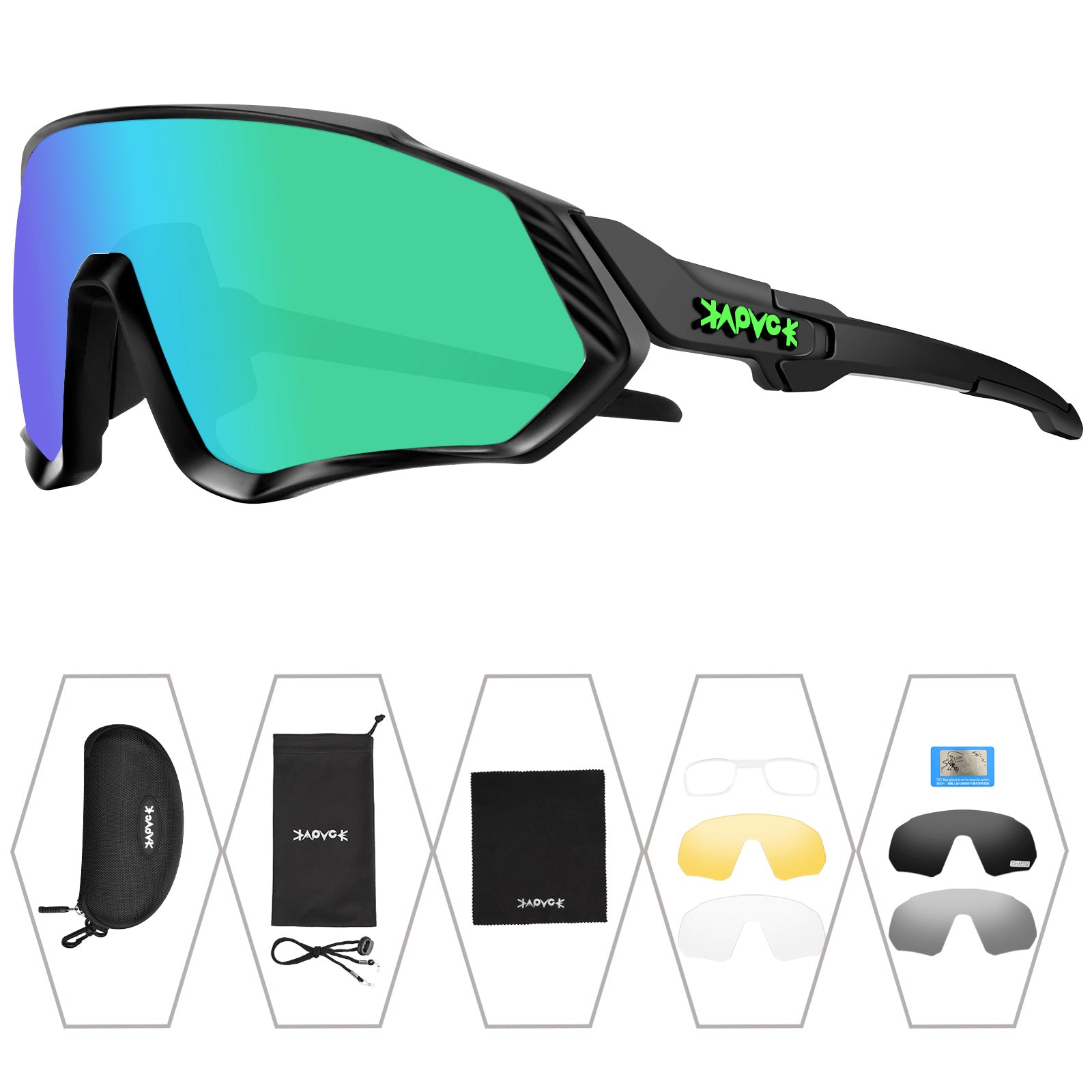 Kapvoe Polarized Sunglasses Riding Cricket Cycling Glasses Sports Outdoor Eyewear UV400 Goggles 5Lens