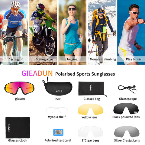 Kapvoe Polarized Sunglasses Riding Cricket Cycling Glasses Sports Outdoor Eyewear UV400 Goggles 5Lens