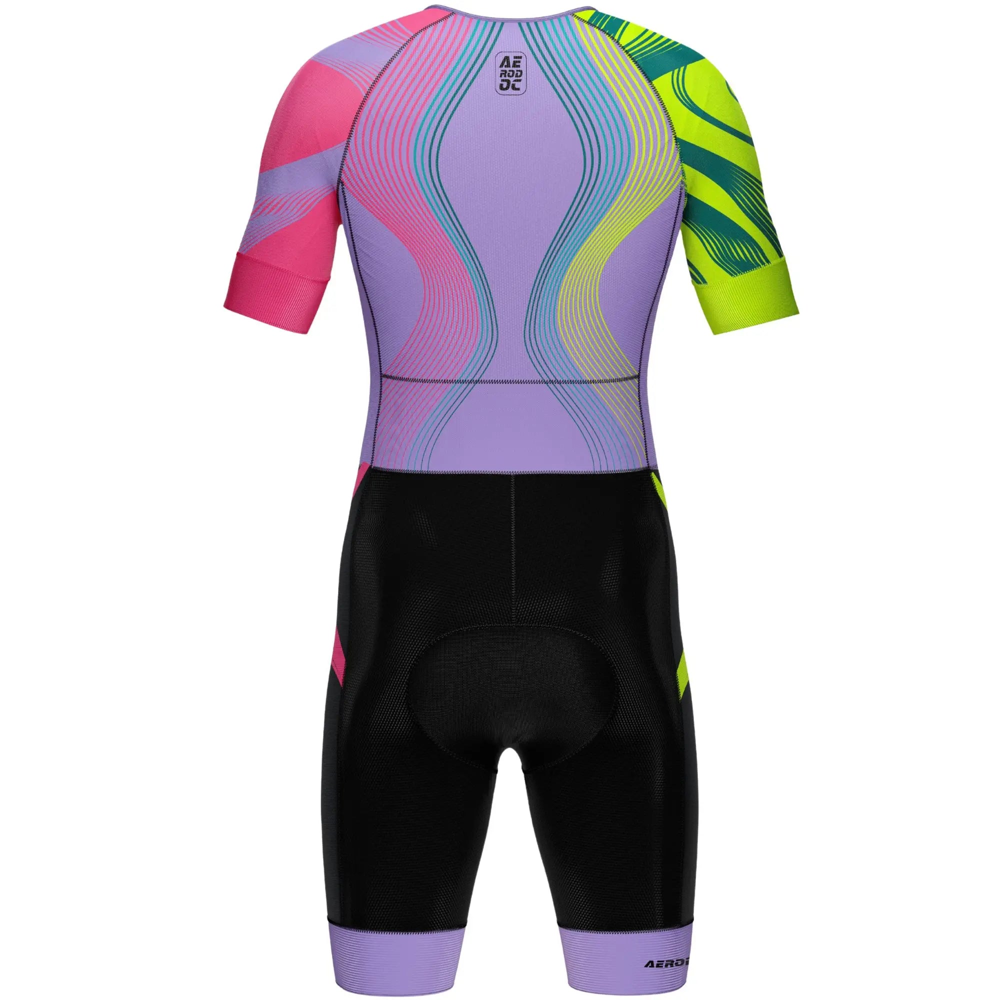 Fluoro Wave mens purple and neon triathlon suit back view