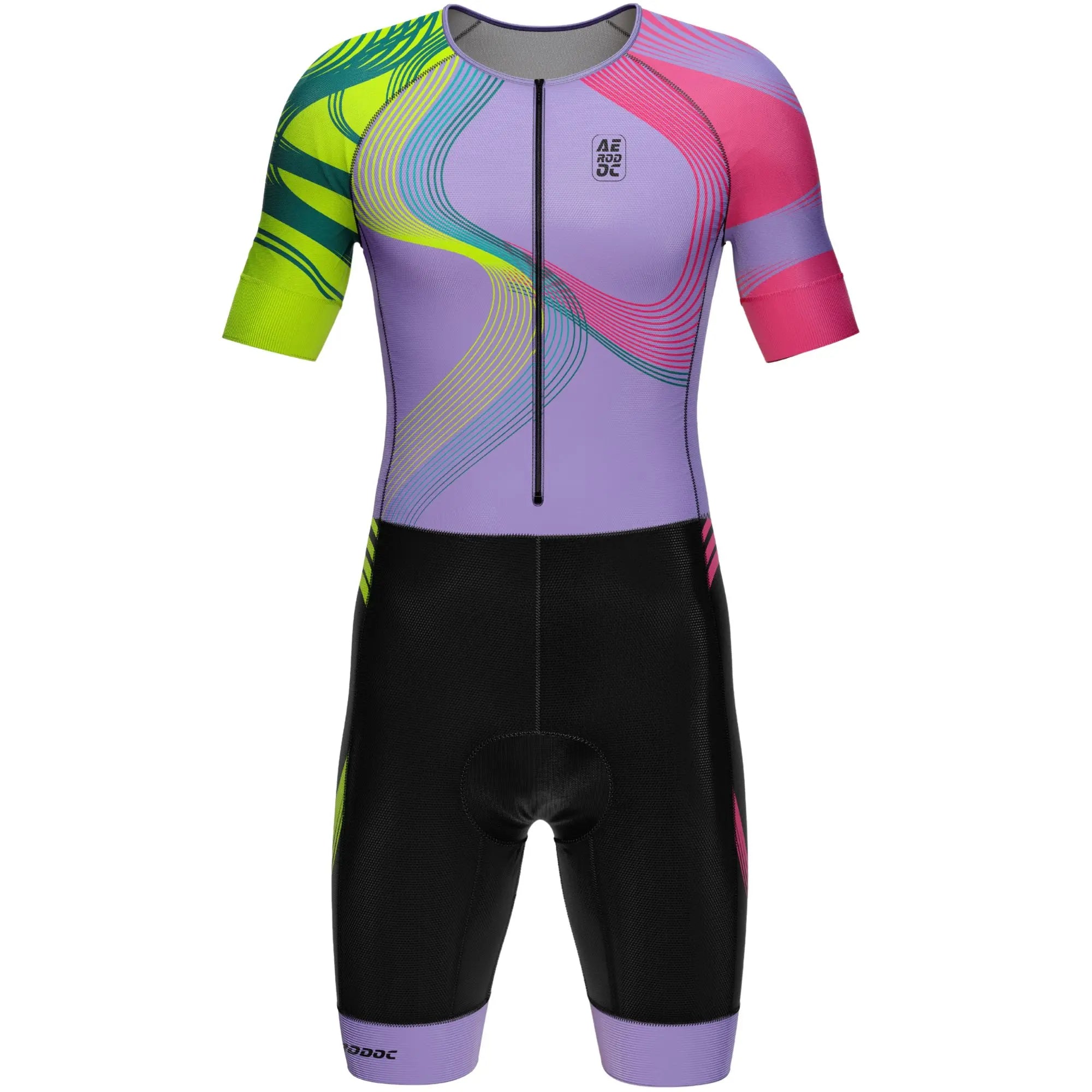 Fluoro Wave mens purple and neon triathlon suit front view