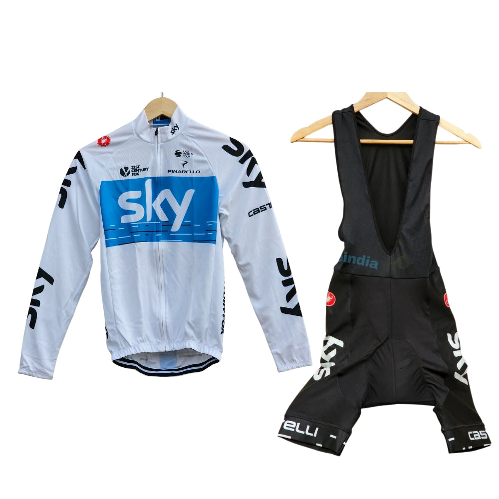 Sky White Cycling Jersey Pro Bicycle Team Cycling Bib Shorts and Full/Half Sleeve GelPad XXS Full Sleeve Bib Shorts
