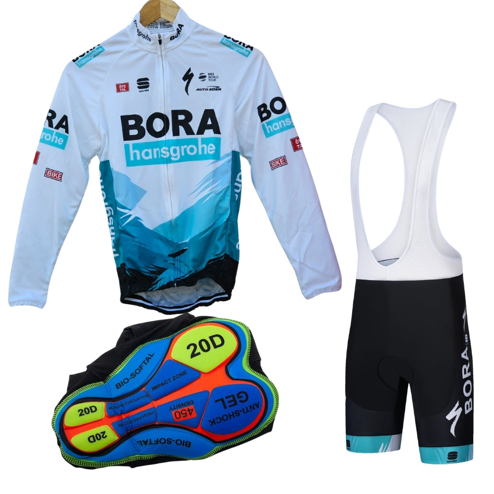 Bora White Cycling jersey Pro Bicycle Team Cycling Bib Shorts and Full/Half Sleeve GelPad