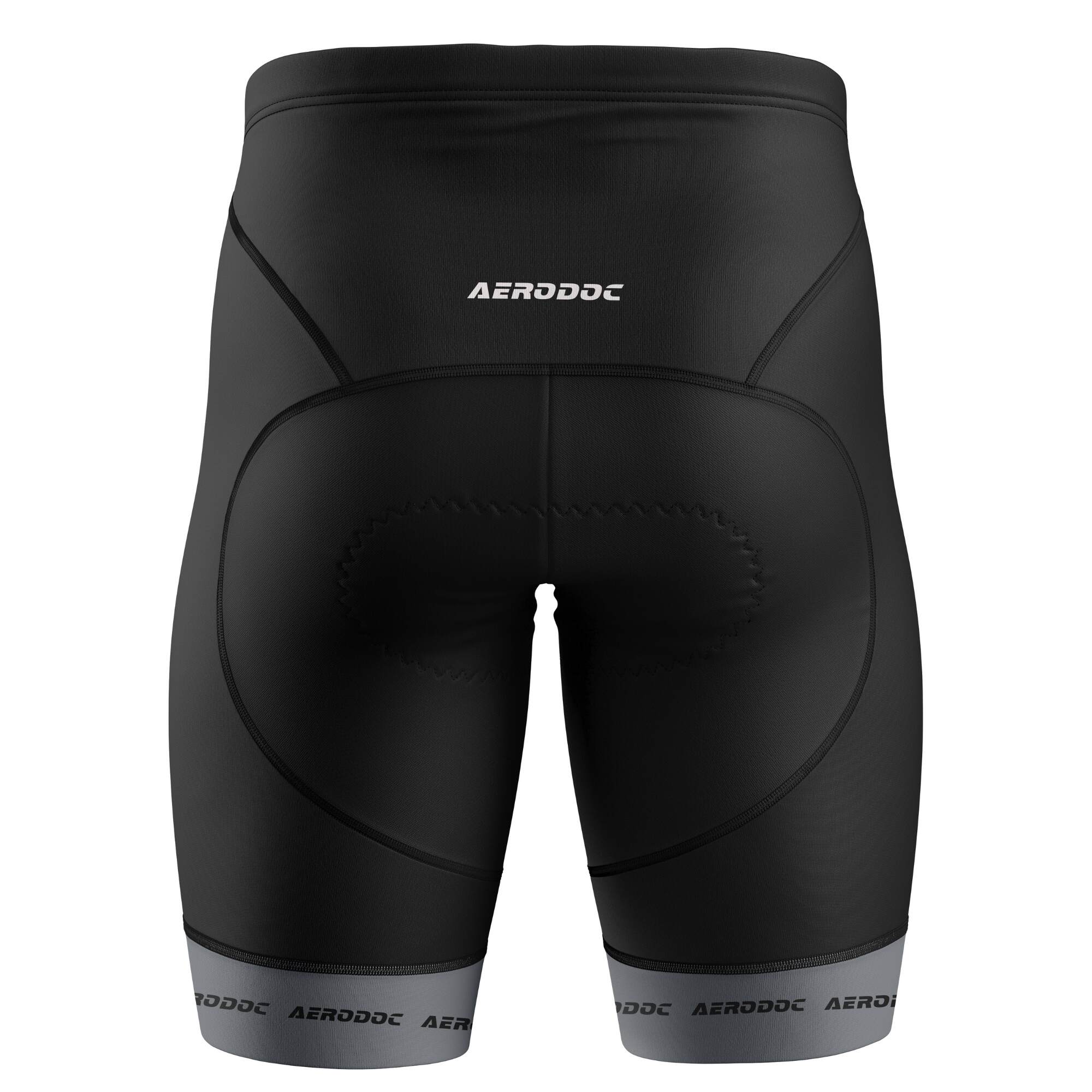 Black cycling shorts with grey branding details – back view