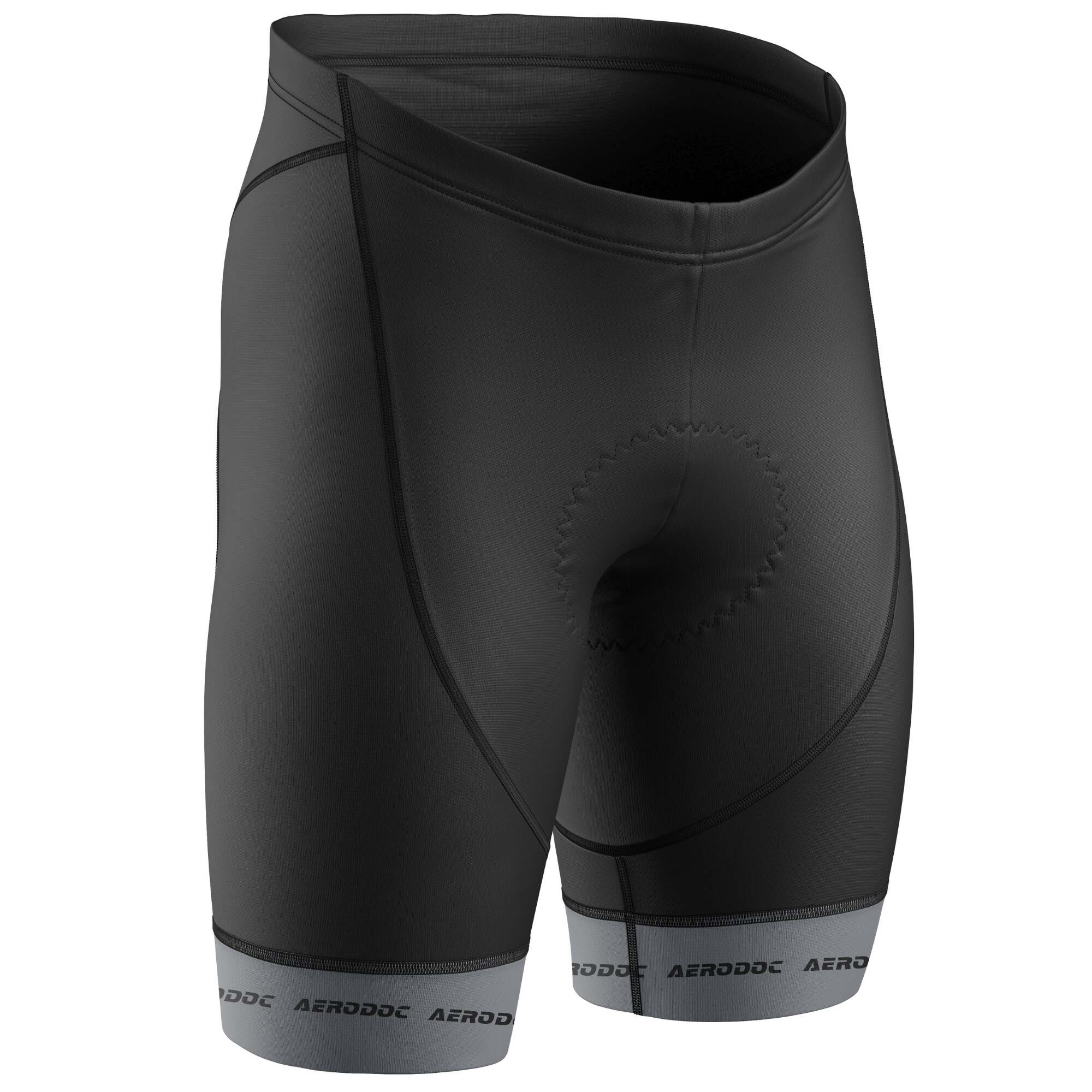 Black cycling shorts with grey leg grippers – front view