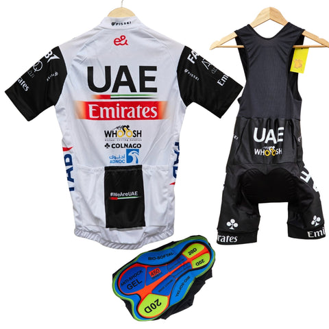 UAE White High Quality Cycling Jersey Pro Bicycle Team Cycling Bib Shorts and Full/Half Sleeve GelPad