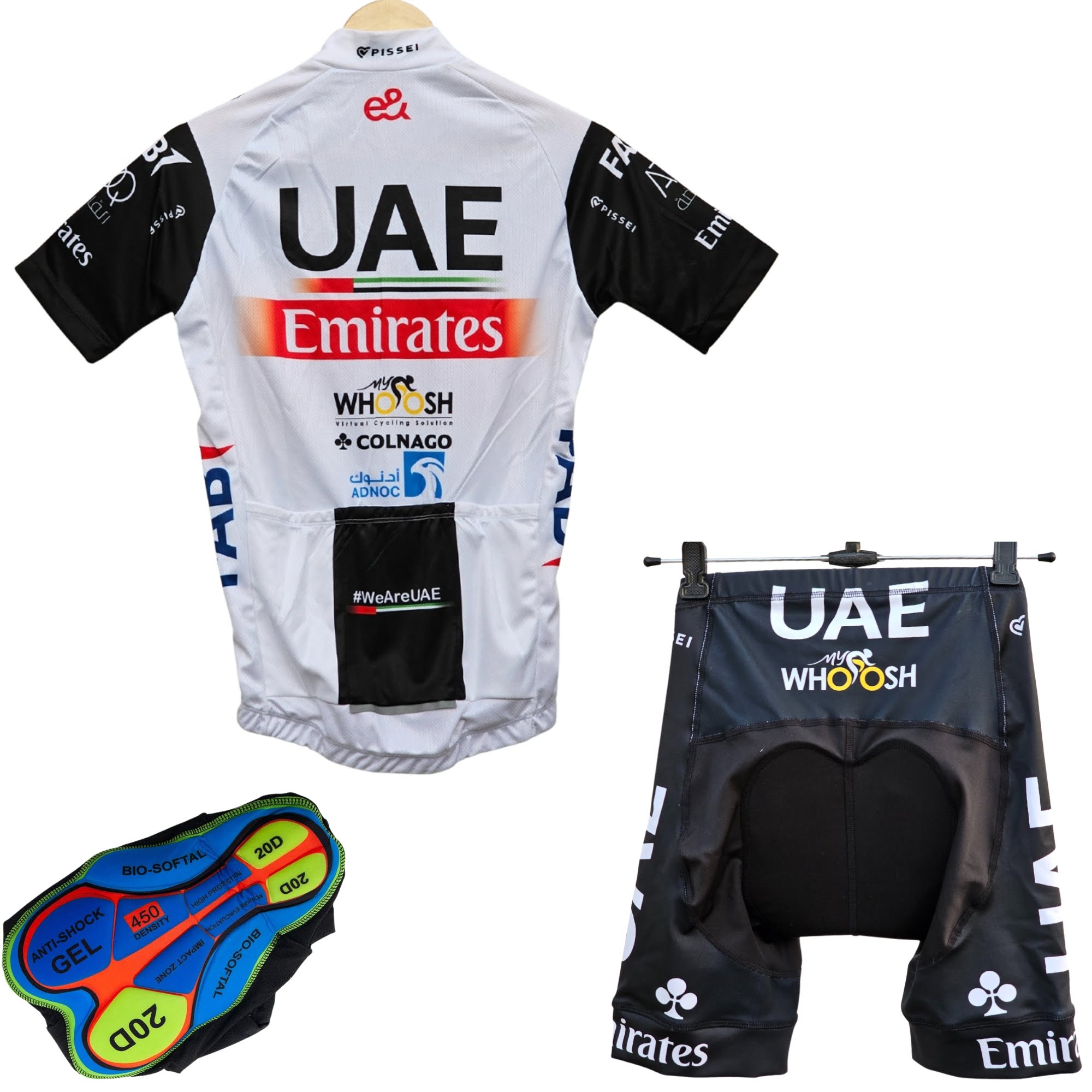 UAE White High Quality Cycling Jersey Pro Bicycle Team Cycling Bib Shorts and Full/Half Sleeve GelPad