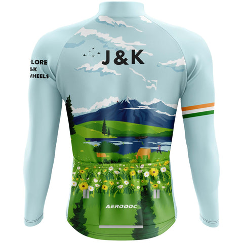 J&K-themed cycling jersey with three rear pockets and moisture-wicking fabric.