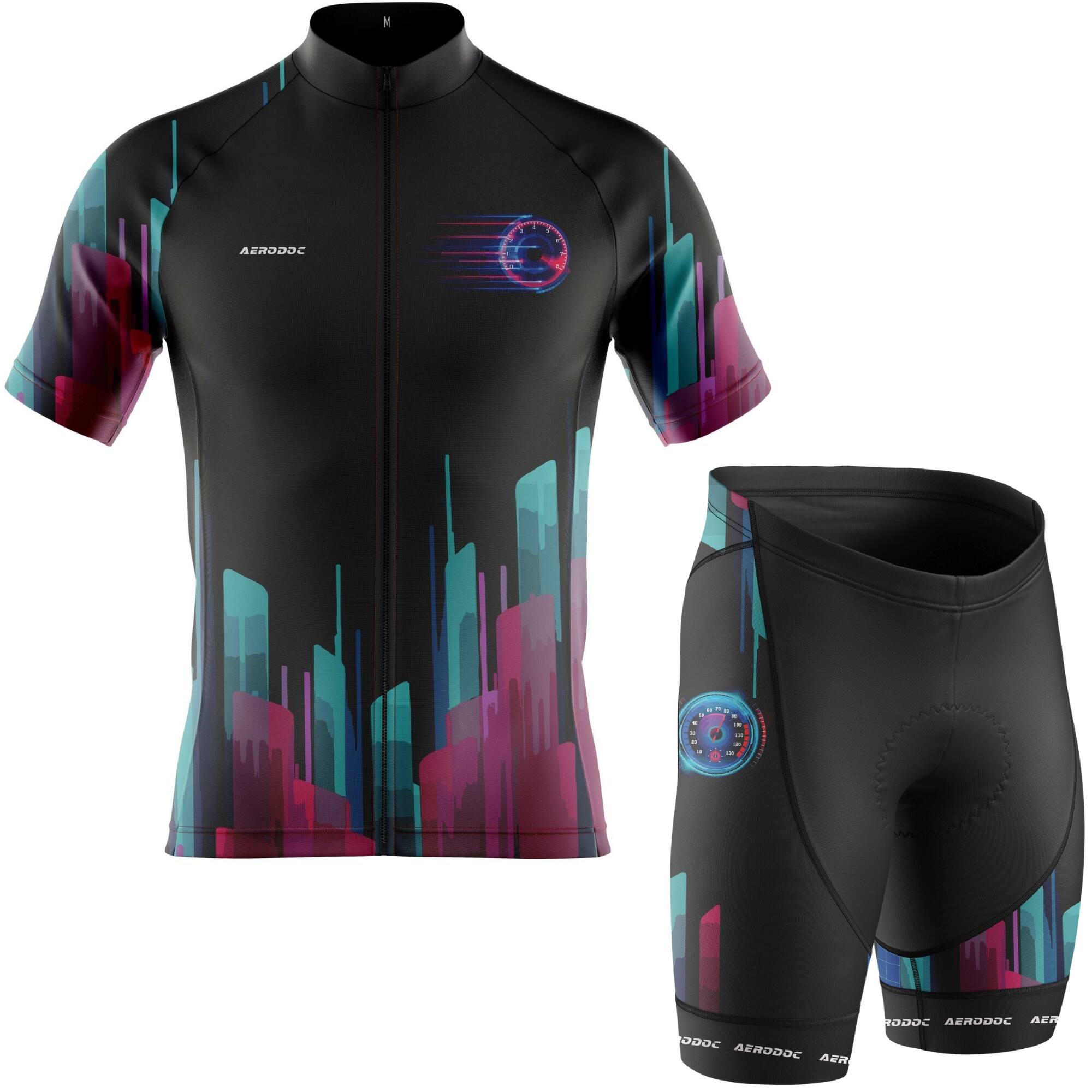 Front view of the Neon Cycling Jersey and Shorts Set in Half Sleeves, featuring a coordinated vibrant neon design.
