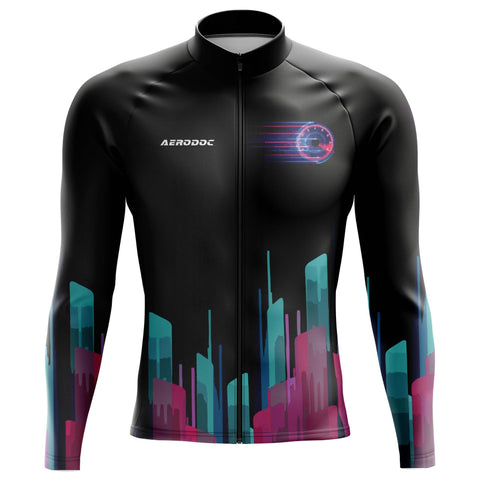  Front view of the Neon Cycling Jersey in Full Sleeves, offering enhanced coverage and modern neon patterns.