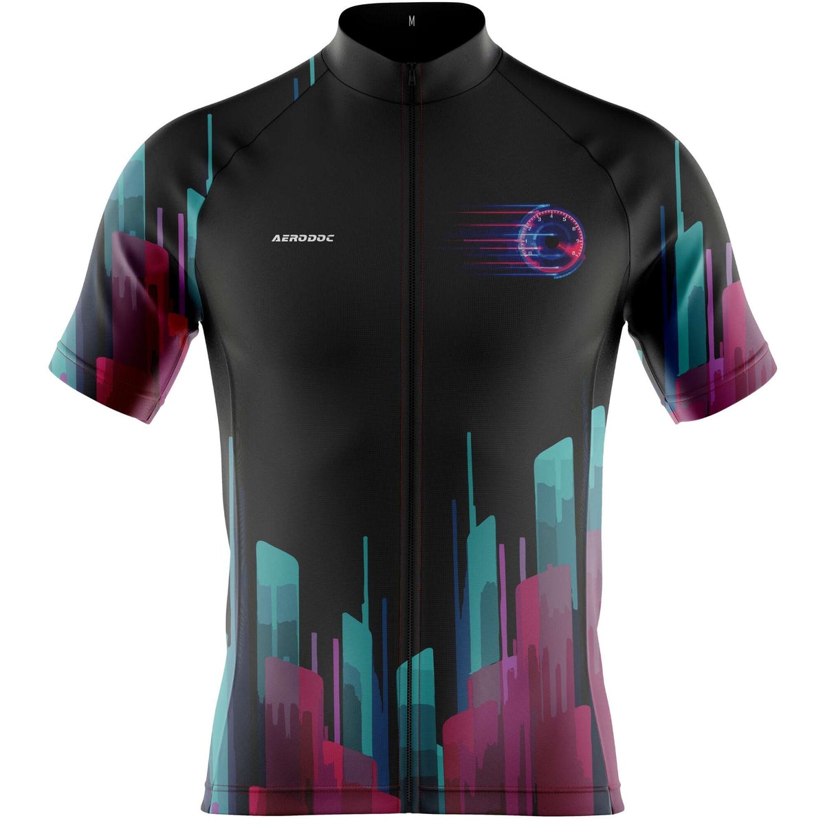  Front view of the Neon Cycling Jersey in Half Sleeves, featuring vibrant neon patterns and a sleek, aerodynamic fit.