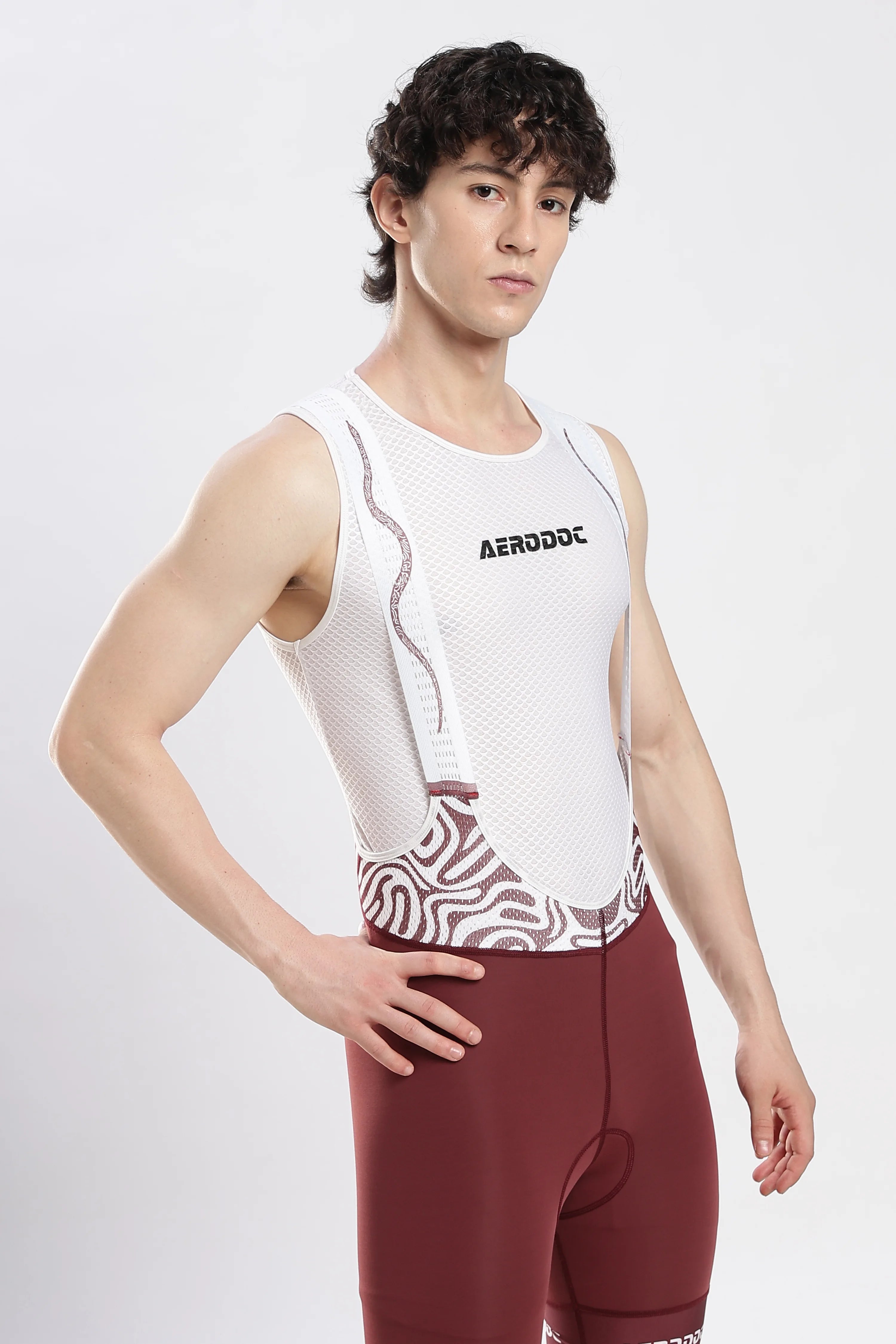Side view of Aerodoc Nitro Crimson Wine cycling bib shorts performance fit