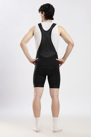 Black cycling bib shorts back view breathable stretch fabric ergonomic fit