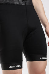 Men wearing black gel padded cycling bib shorts front pose premium fit