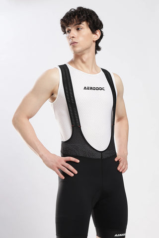 Black cycling bib shorts angled view with compression fit and breathable design