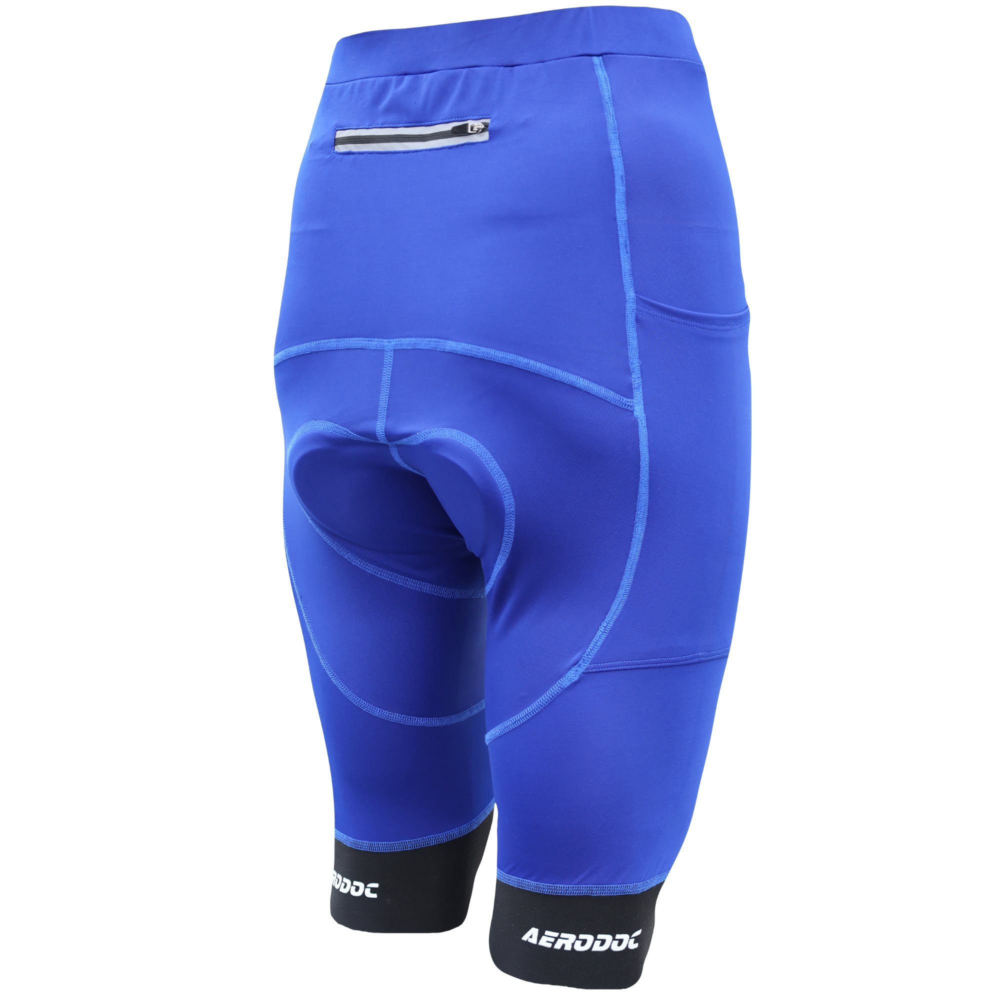 Aerodoc Ignite Electric Blue Cycling Bibshorts with Reflective Zipper, Power Band, and 2 Pockets