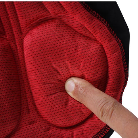 Close-up of red gel padding inside Fusion Cycling Shorts.