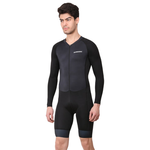 Aerodoc Grayish Men Triathlon Tri Suit Gel Padded Compression Running Swimming Cycling Skinsuit