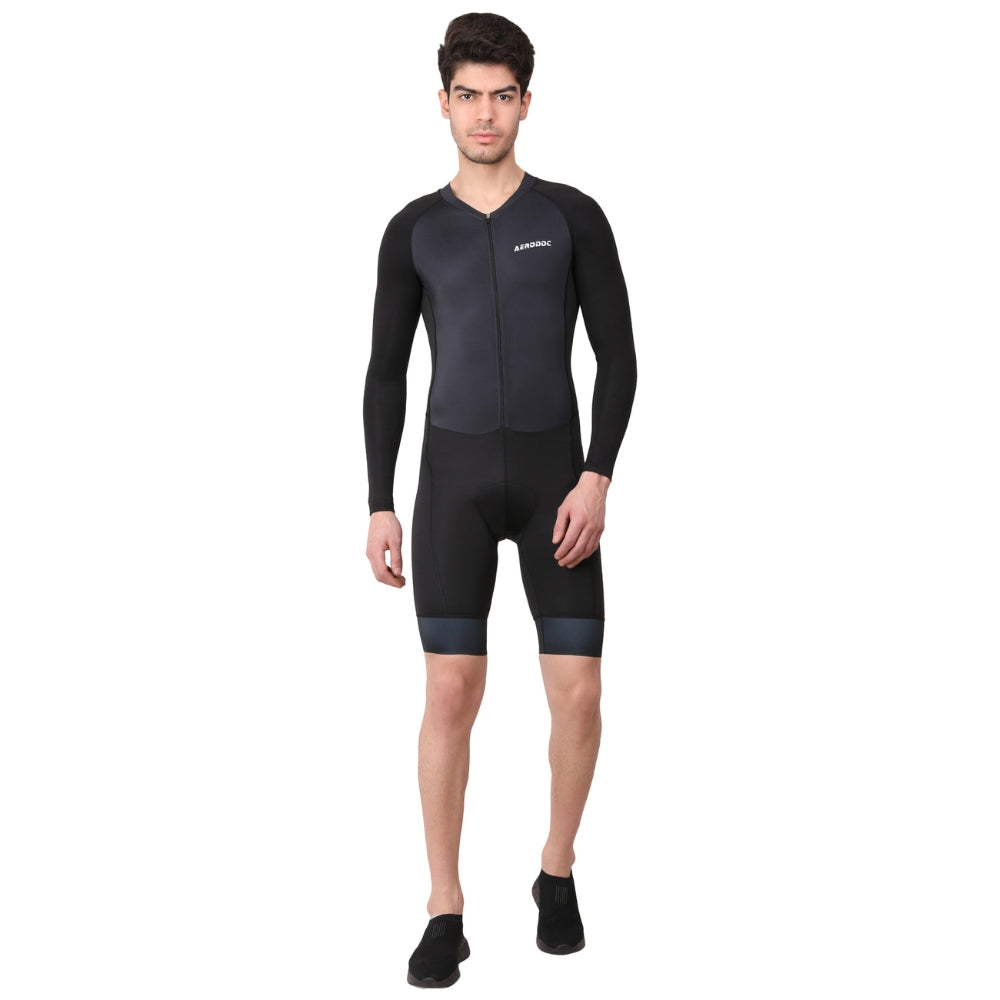 Aerodoc Grayish Men Triathlon Tri Suit Gel Padded Compression Running Swimming Cycling Skinsuit