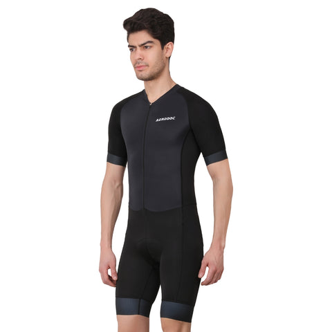 Aerodoc Grayish Men Triathlon Tri Suit Gel Padded Compression Running Swimming Cycling Skinsuit