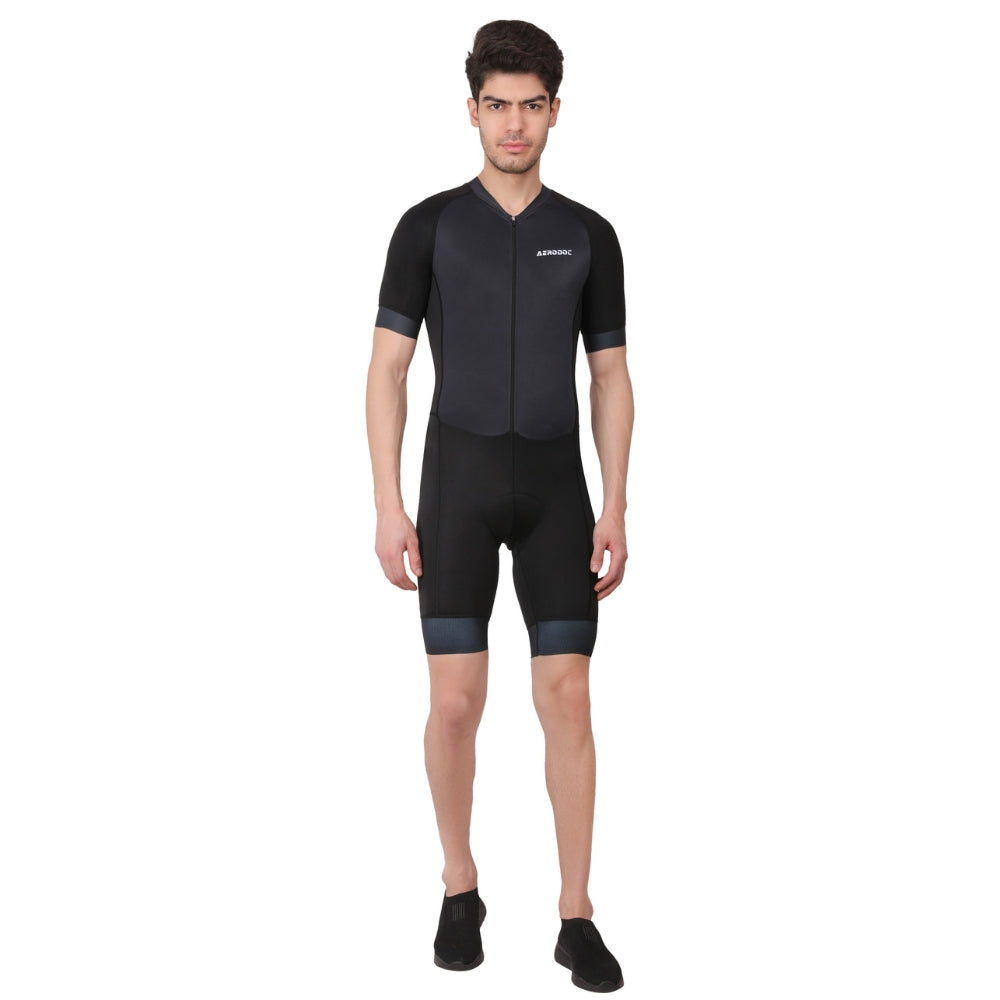 Aerodoc Grayish Men Triathlon Tri Suit Gel Padded Compression Running Swimming Cycling Skinsuit