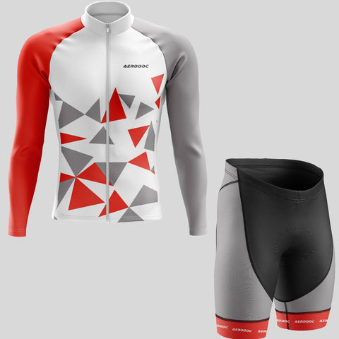 Front view of Triangular Vibe Full Sleeve Cycling Jersey paired with Shorts