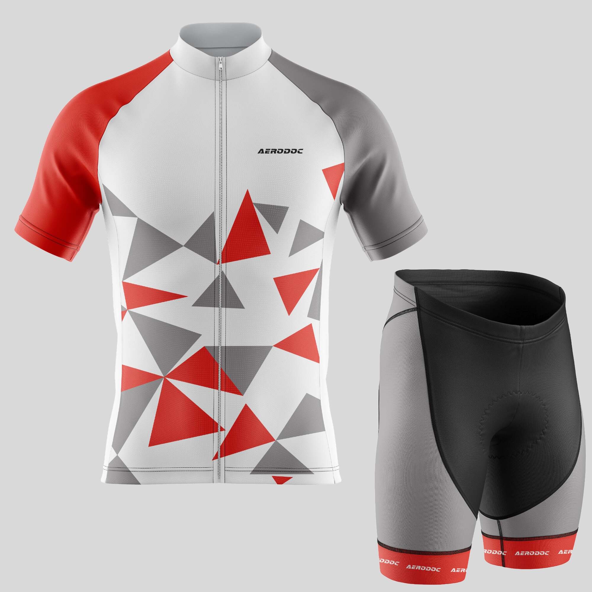 Front view of Half Sleeve Cycling Jersey and Non-Bib Shorts from Triangular Vibe Set