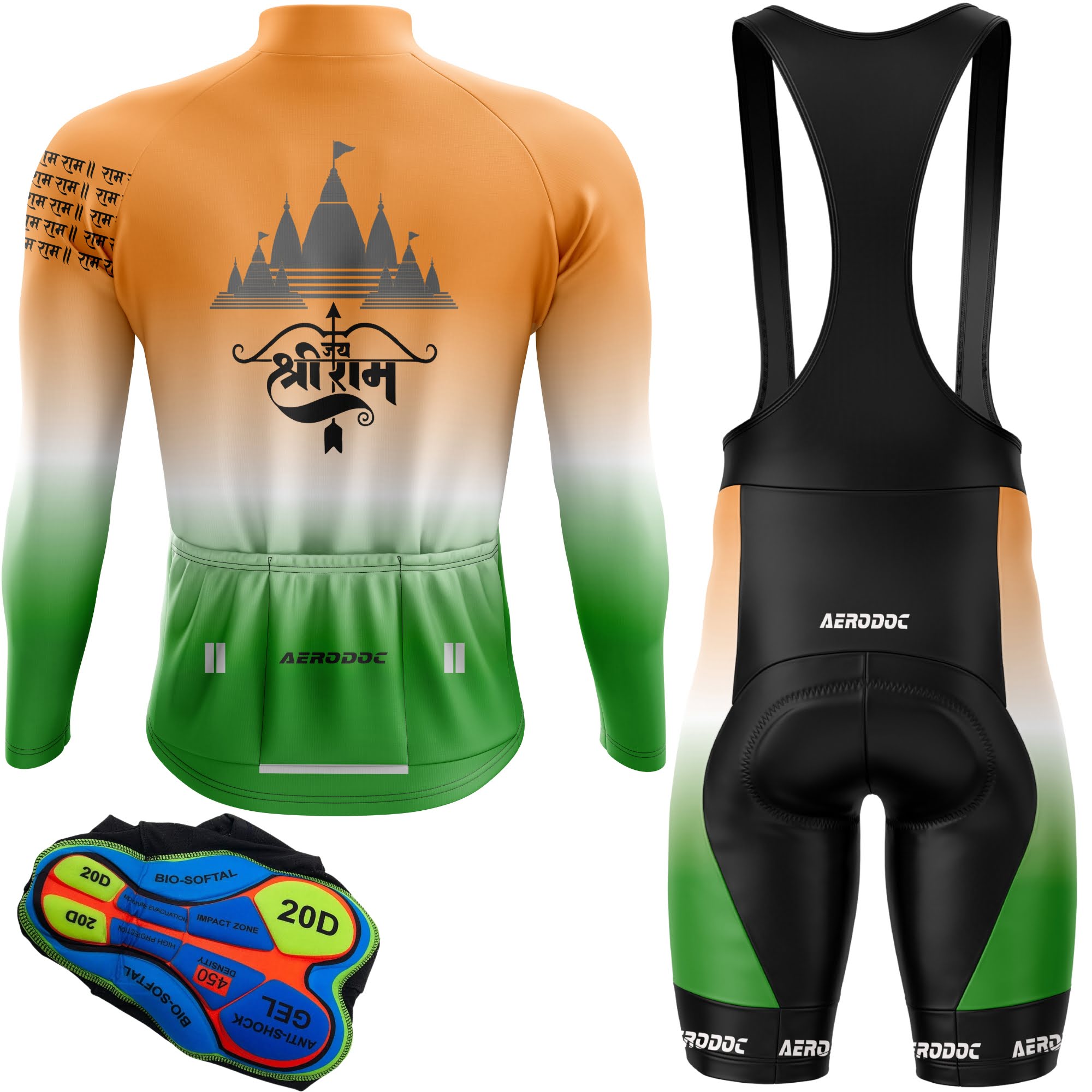 Lord Ram Inspired Cycling Kit – Tricolor Jersey & Gel Padded Bib Shorts