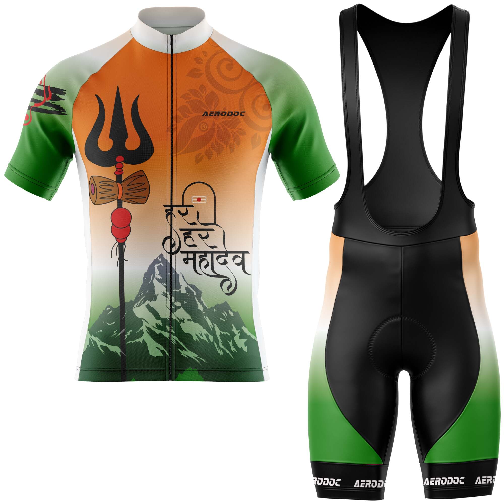 Tricolor Mahadev Cycling Jersey with Bib Shorts – Set Front View
