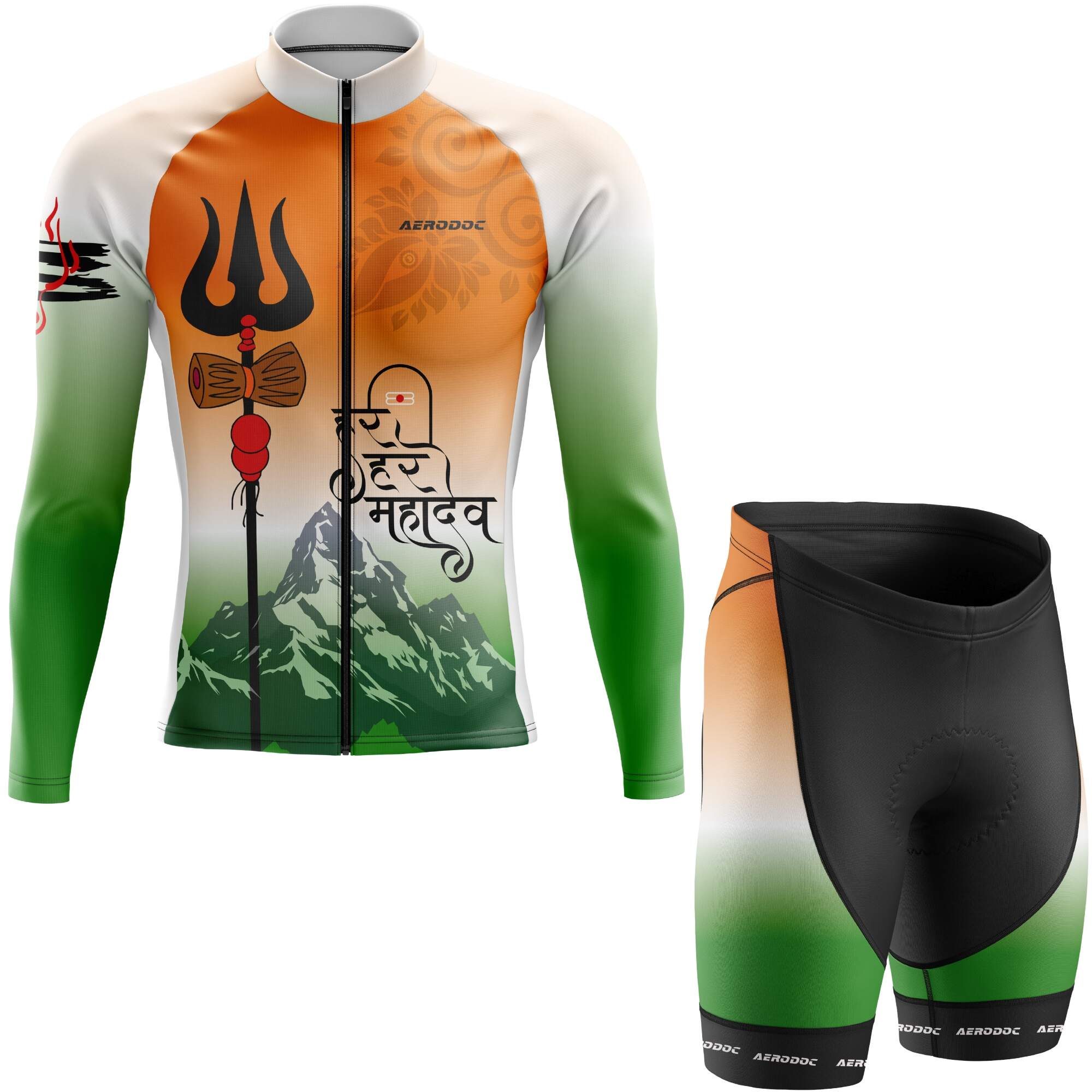 Tricolor Mahadev Cycling Jersey with Shorts – Set Front View
