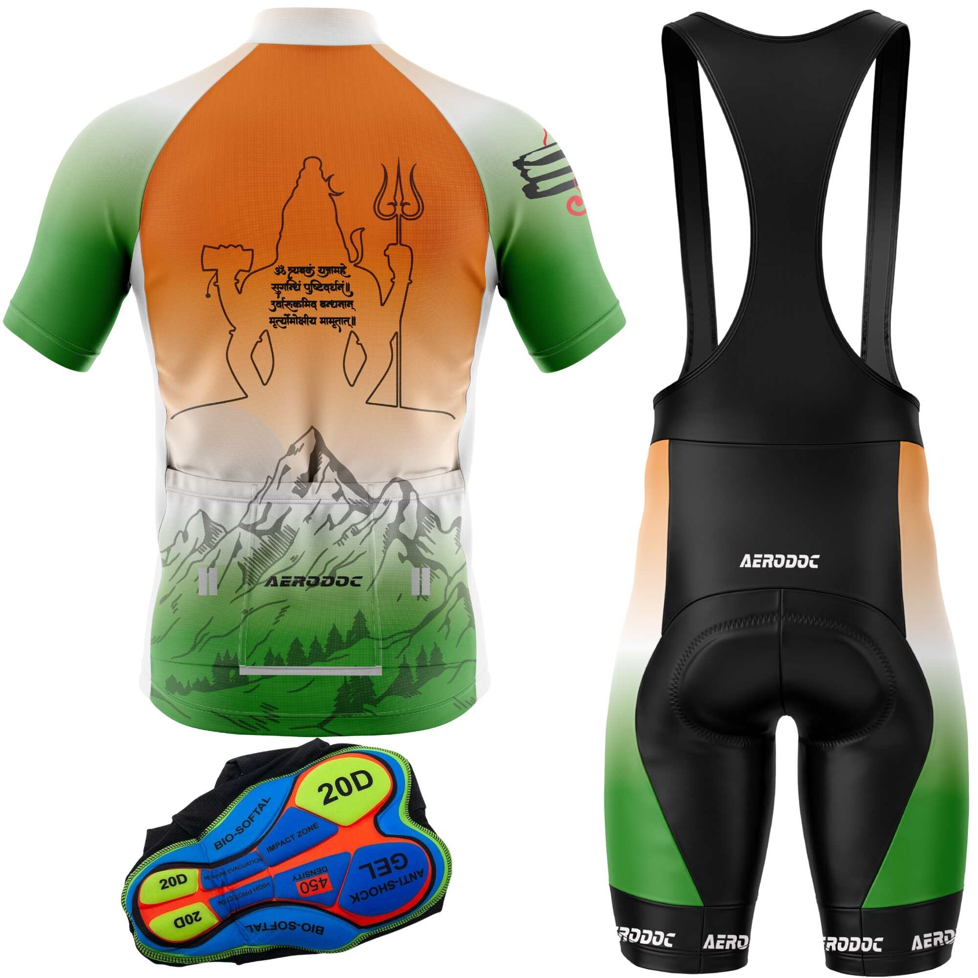 Tricolor Mahadev Padded Bib Shorts – Back View
