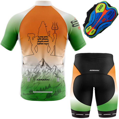 Tricolor Mahadev Half Sleeves Cycling Jersey with Gel Padded Shorts Set
