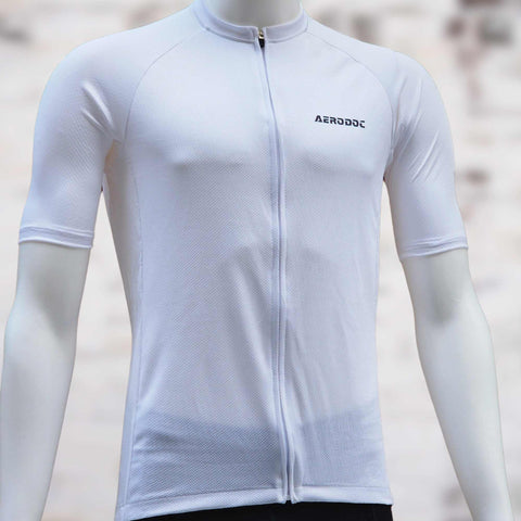 Aerodoc Glide White Cycling jersey with waterproof zipper pocket