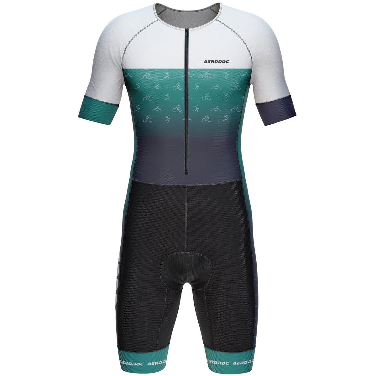 Aerodoc TriComp Elite Tri Suit – front-facing view with zip closure and ergonomic fit