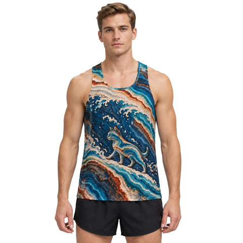 WaveRunner men's blue wave running tank top front view