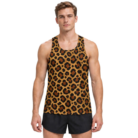 WildSprint men's leopard print running tank top front view